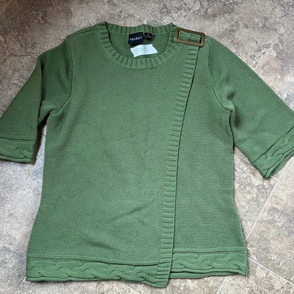 Tribal 3/4 Length Sleeve Crewneck Wrap Sweater Green, women's size M
